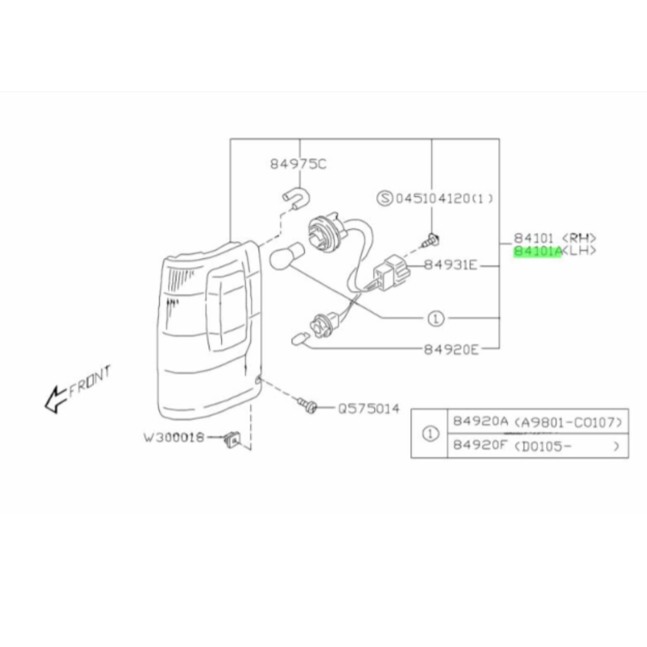 Front Turn Lamp Assembly for Subaru Sambar Truck TT1, TT2 Models (1999-2012) featuring detailed wiring and component layout for the left passenger side.