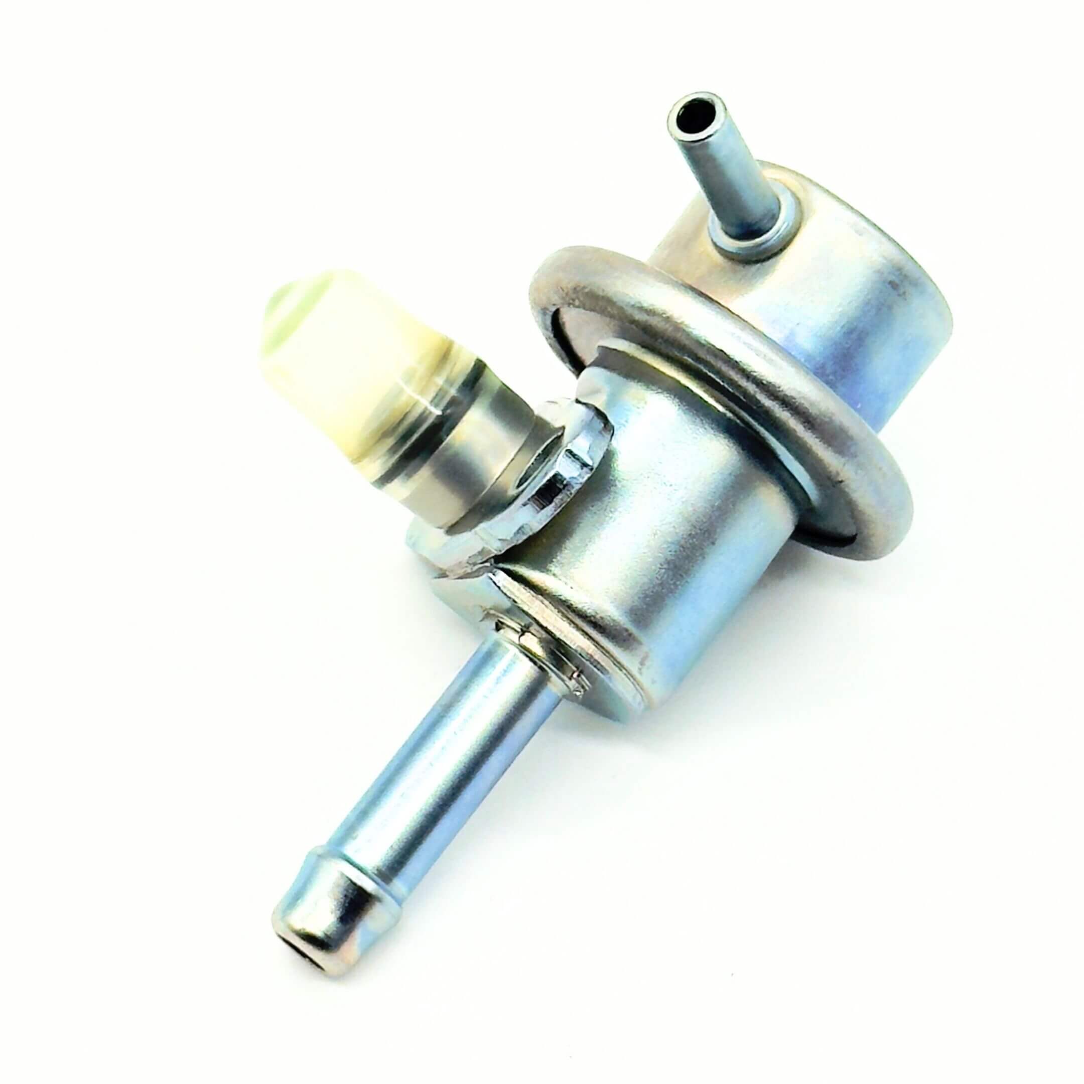 Fuel Pressure Regulator Assembly for Subaru Sambar Van TV1, TV2 Models (1999-2012) featuring a metallic finish and multiple connection ports.