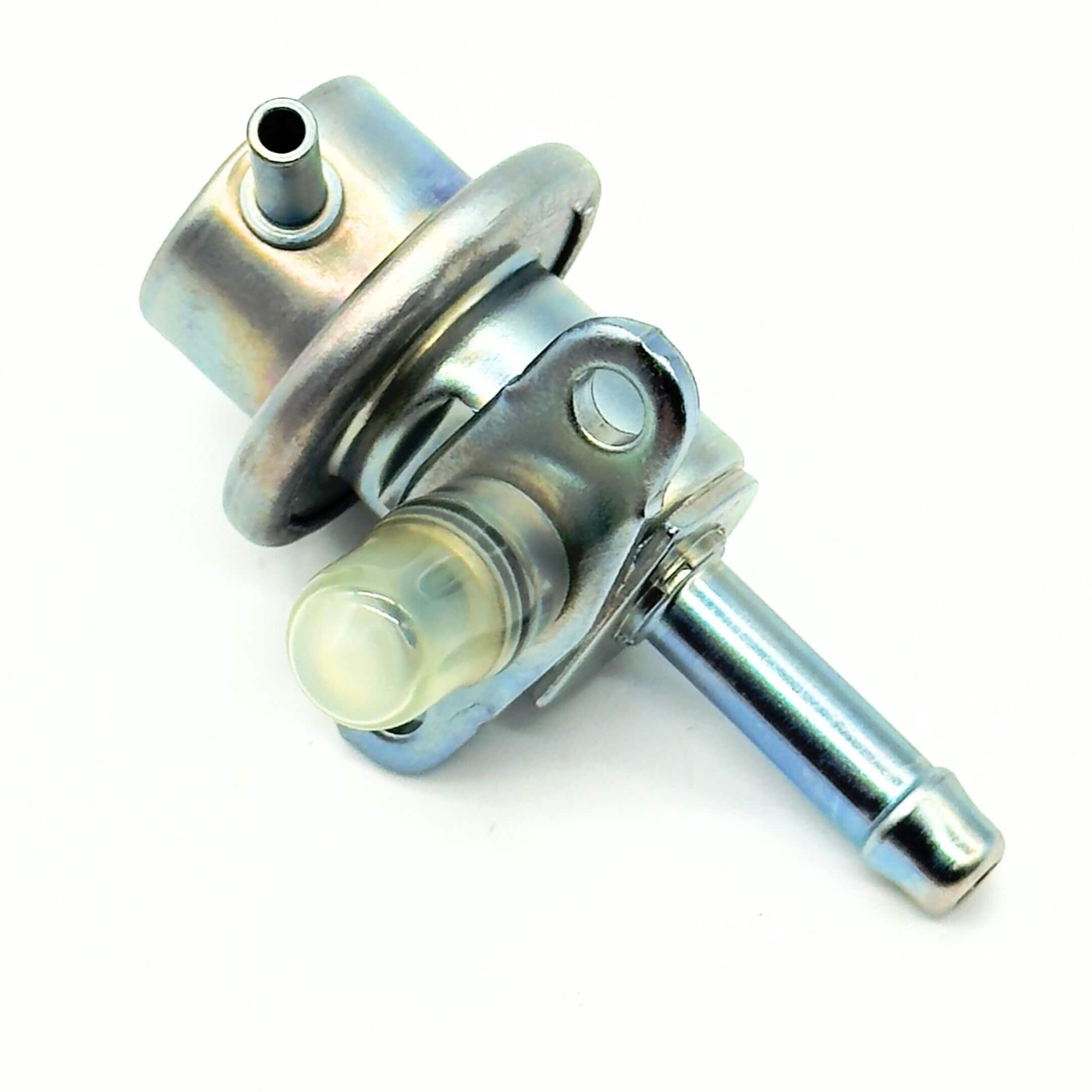 Fuel Pressure Regulator Assembly for Subaru Sambar Van TV1, TV2 Models (1999-2012) featuring a metallic finish and precise connectors.