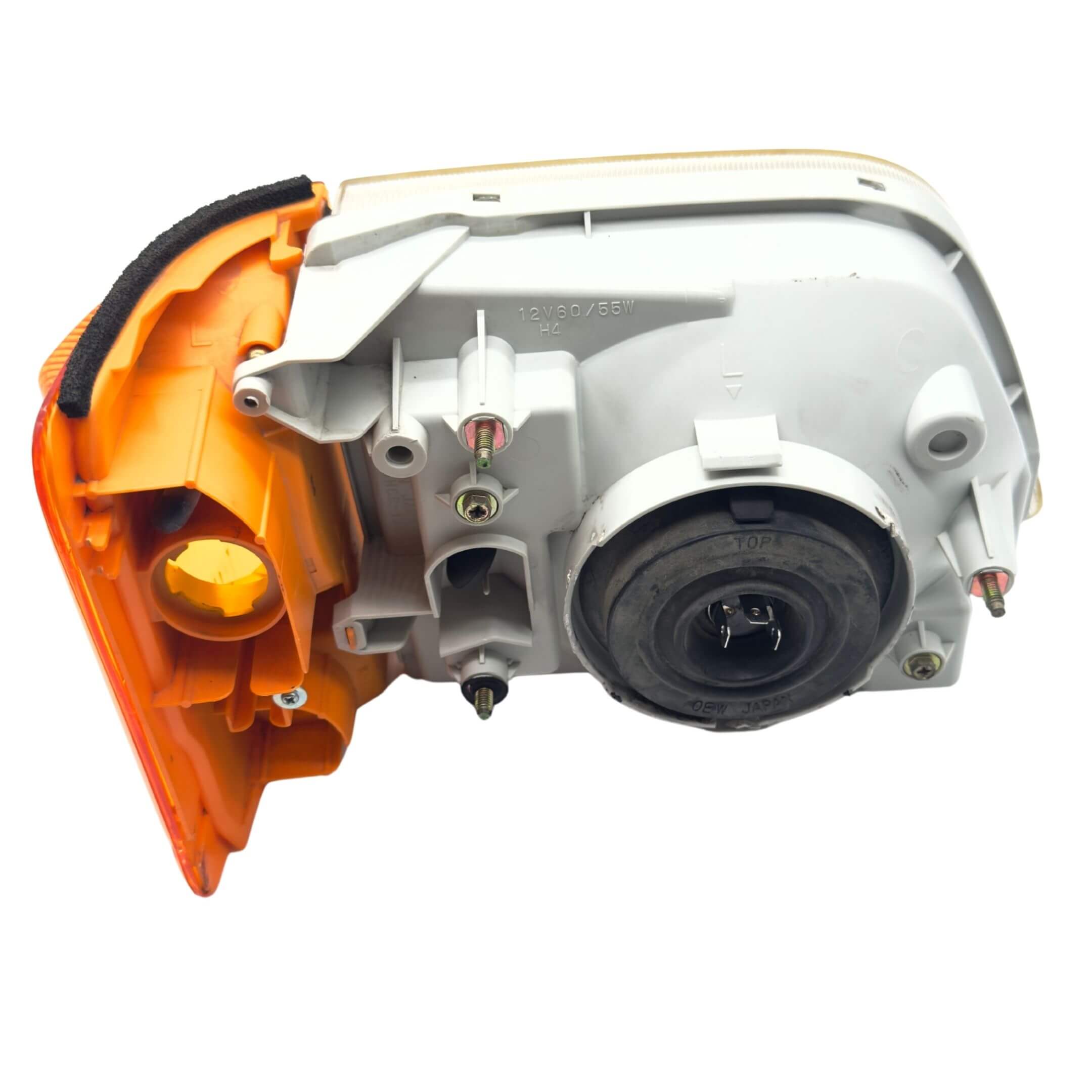 Headlight and Turn Signal Assembly for Subaru Sambar Wagon TW1, TW2 Models (1999-2012) featuring a durable plastic housing and integrated bulb socket.