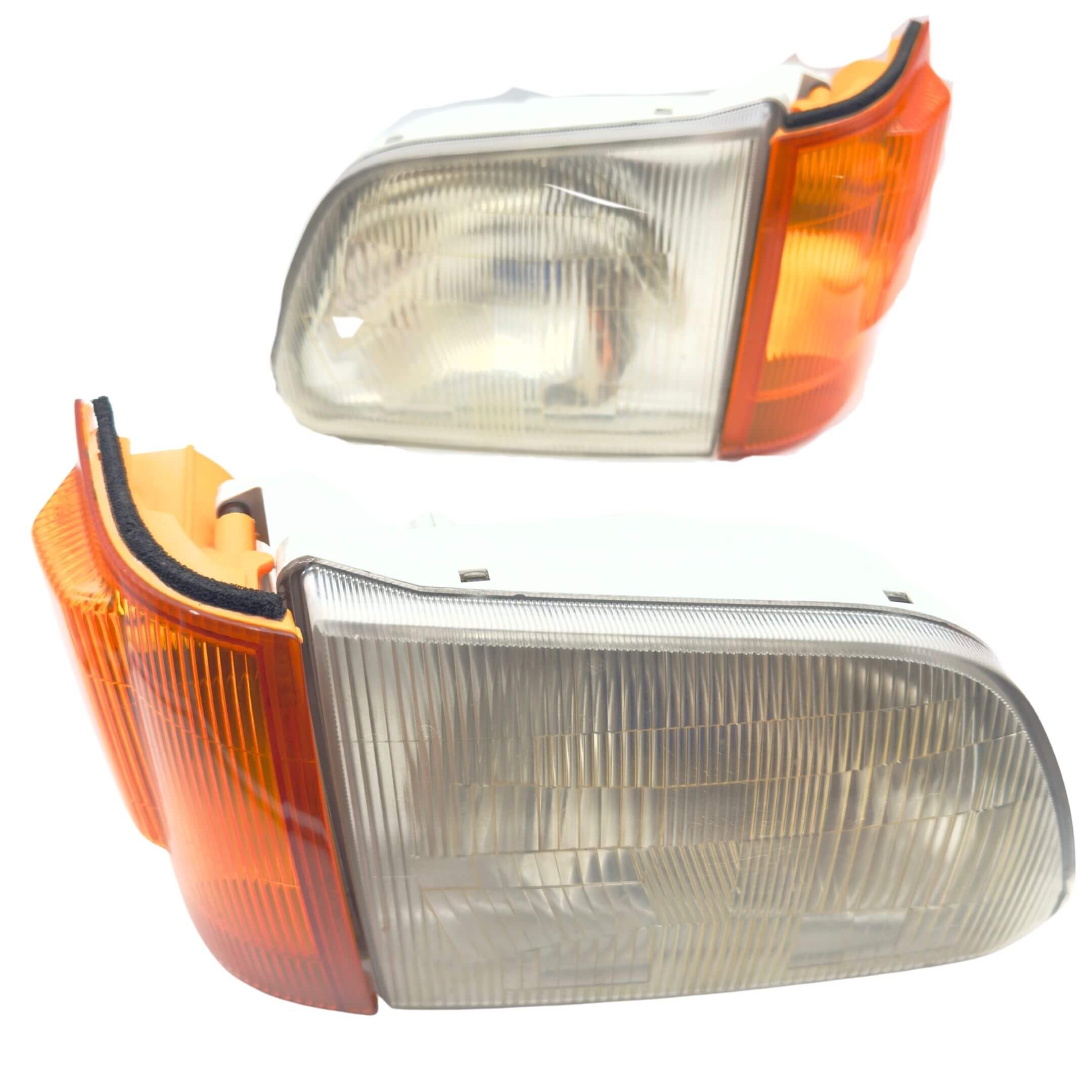 Headlight and Turn Signal Assembly Set for Subaru Sambar Van TV1, TV2 Models (1999-2012) featuring clear and amber lenses for driver and passenger sides.