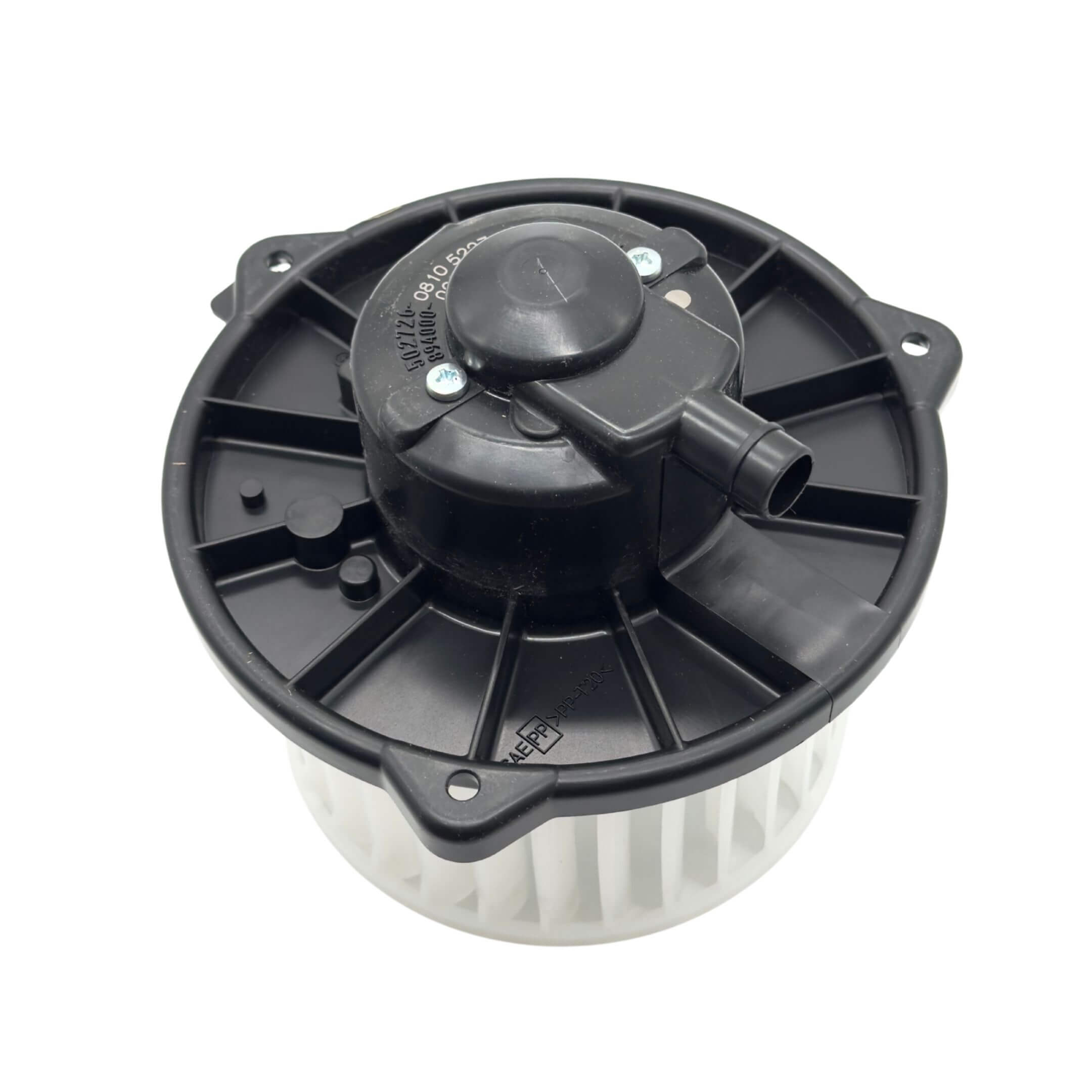 Blower Motor - Heater Blower Fan Motor for Subaru Sambar Wagon TW1, TW2 Models (1999-2012) featuring a durable black housing and white fan blades.