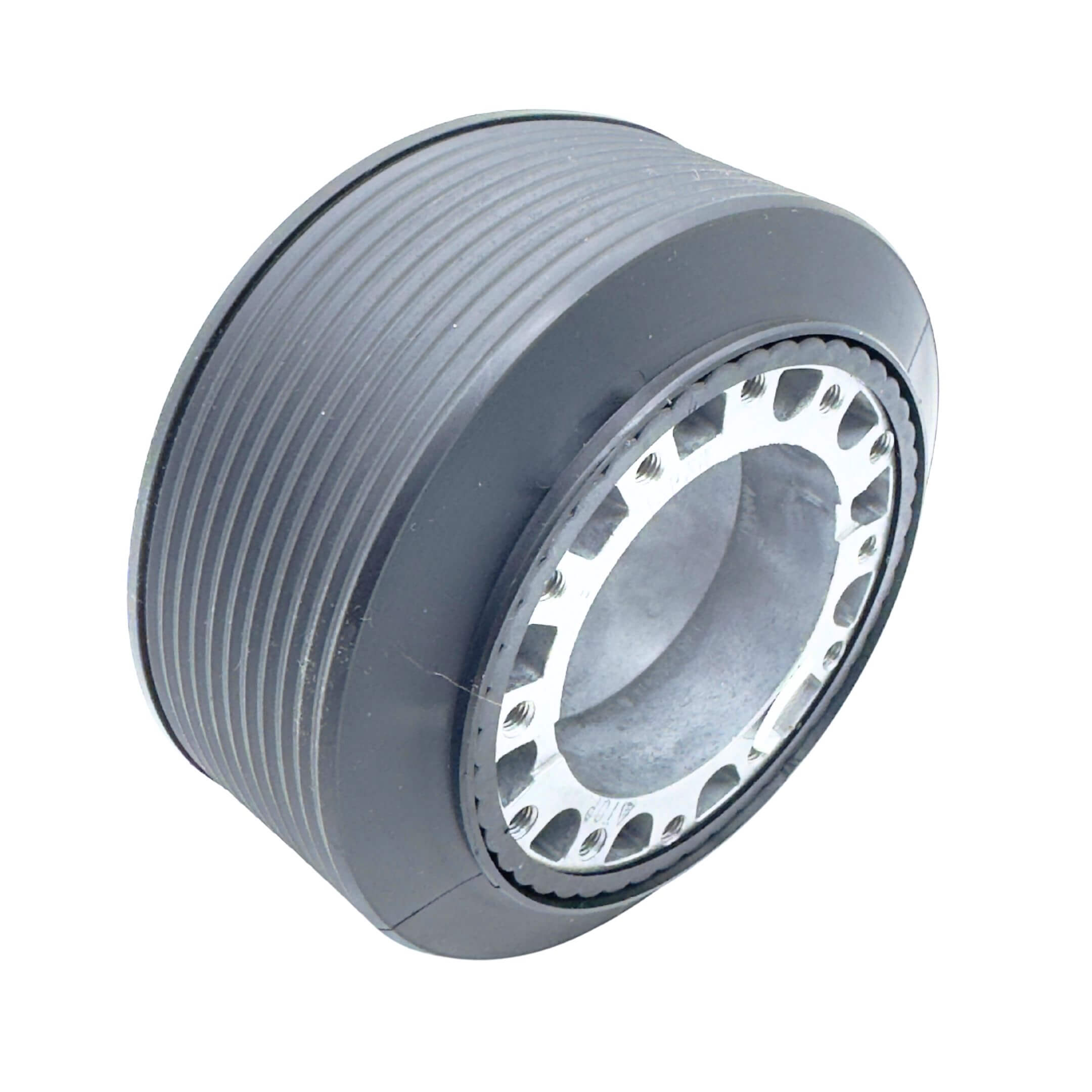 HKB Sports Boss Steering Wheel Hub Adapter for Subaru Sambar Truck TT1, TT2 Models (1999-2012) featuring a ribbed black exterior and precision-engineered metal core.