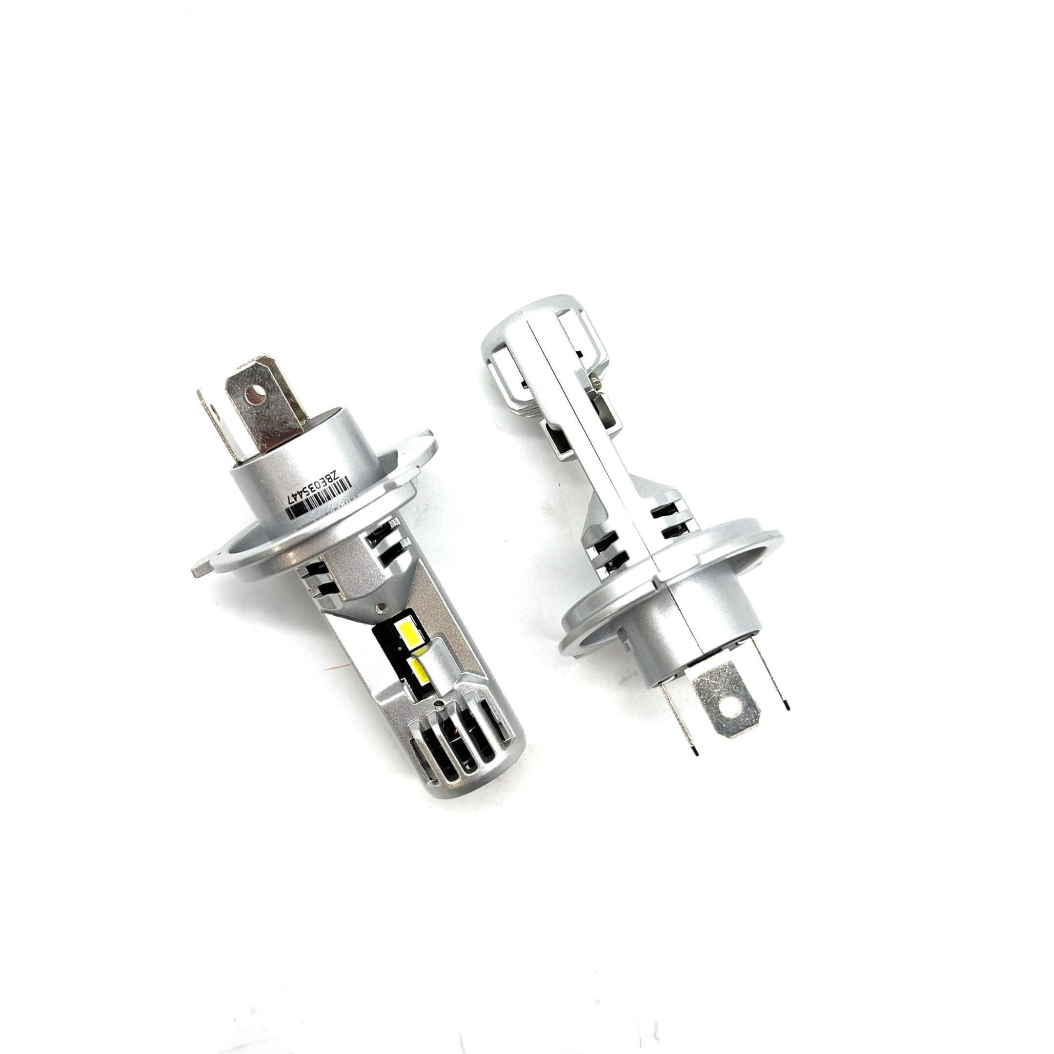 LED Headlight Bulbs for Subaru Sambar Wagon TW1, TW2 Models (1999-2012) featuring a sleek silver design and adWagonced cooling technology.