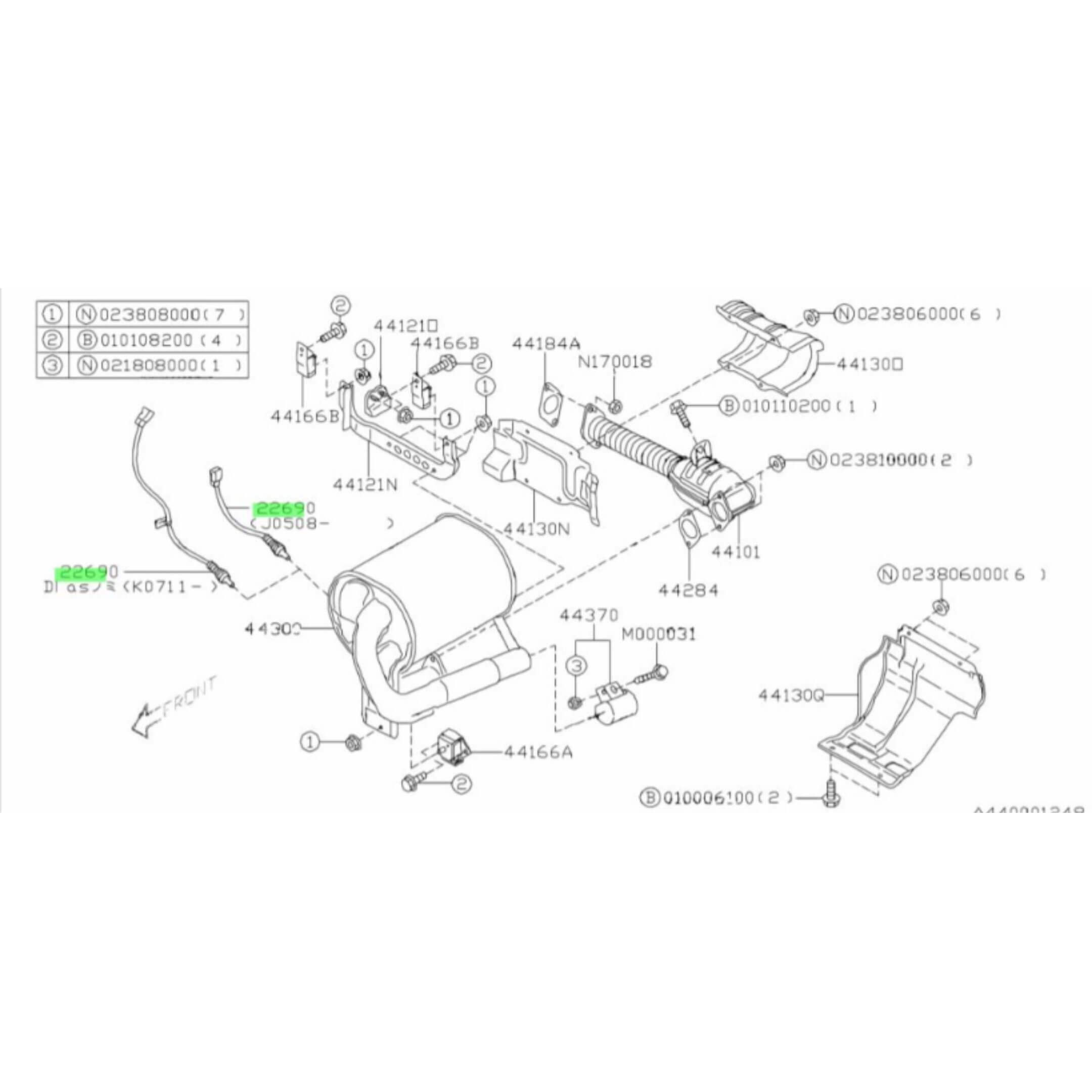 O2 SENSOR for Subaru Sambar Truck TT1, TT2 Models (6/2008 - 2/2012) with detailed component diagram and part numbers.