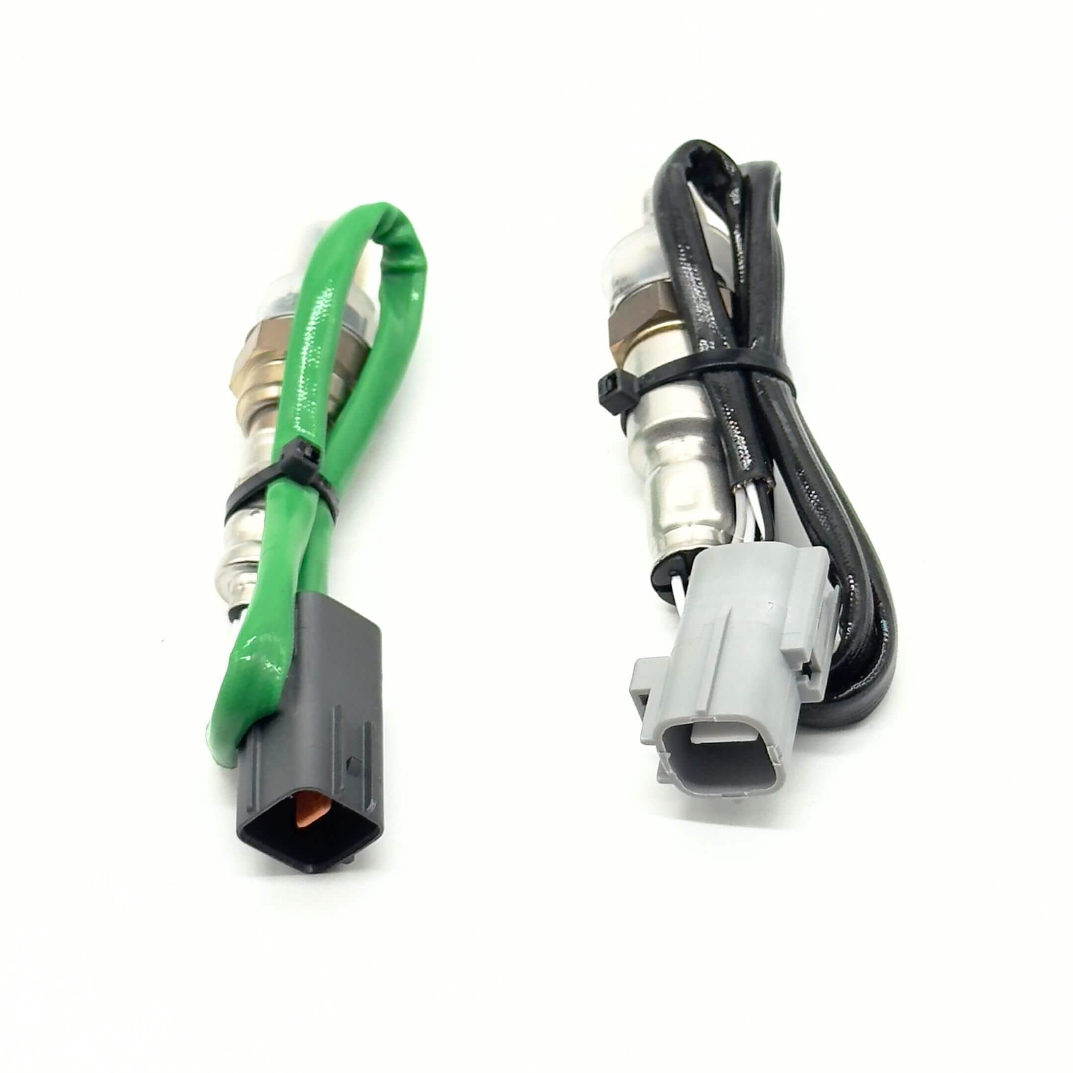 Oxygen Sensor Set for Subaru Sambar Truck TT1, TT2 Models (6/2008-2/2012) featuring front (upstream) and rear (downstream) sensors with green and black connectors.