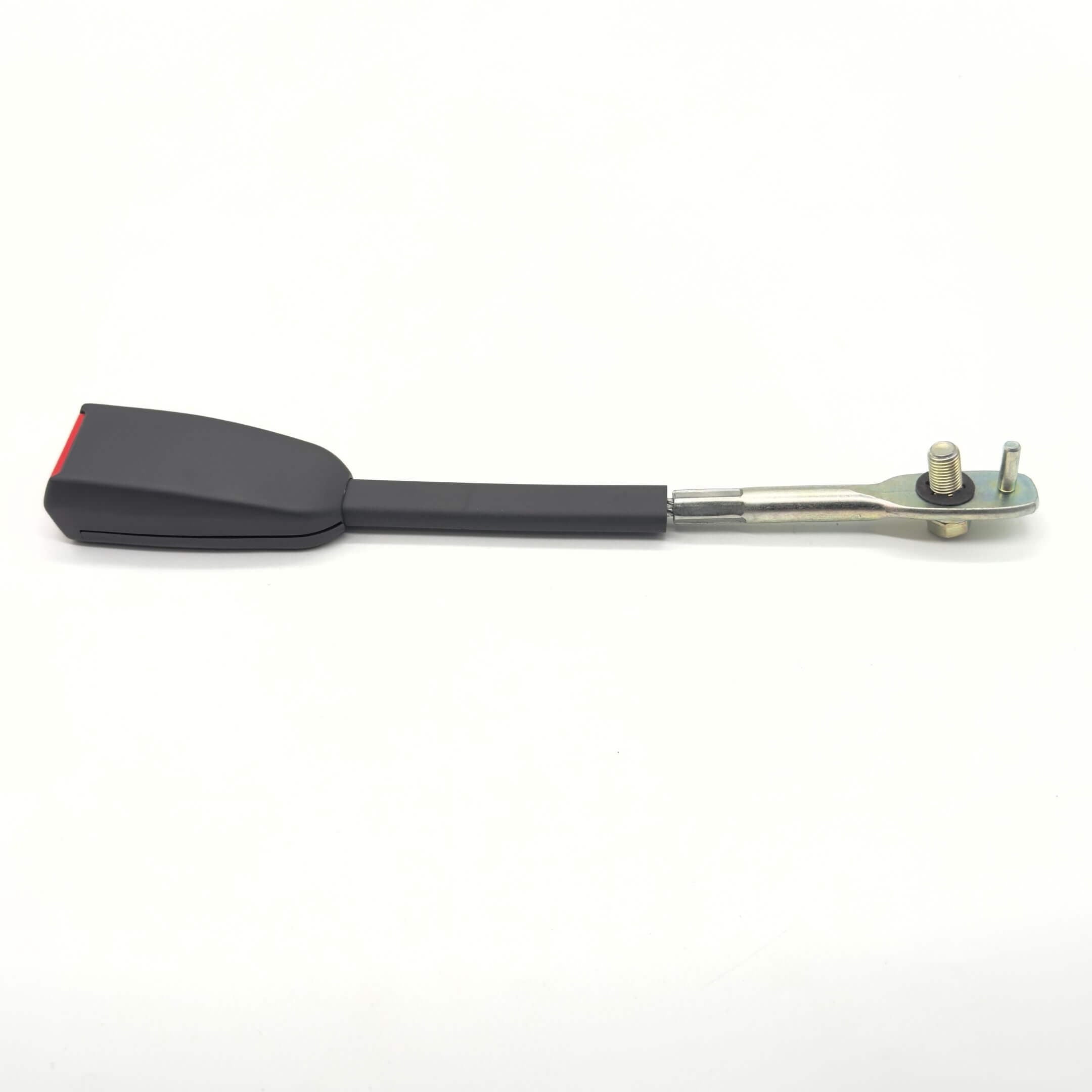 Seat Belt Buckle for Passenger Side Subaru Sambar Truck TT1, TT2 Models (1999-2012) featuring a sleek black design with metal attachment.