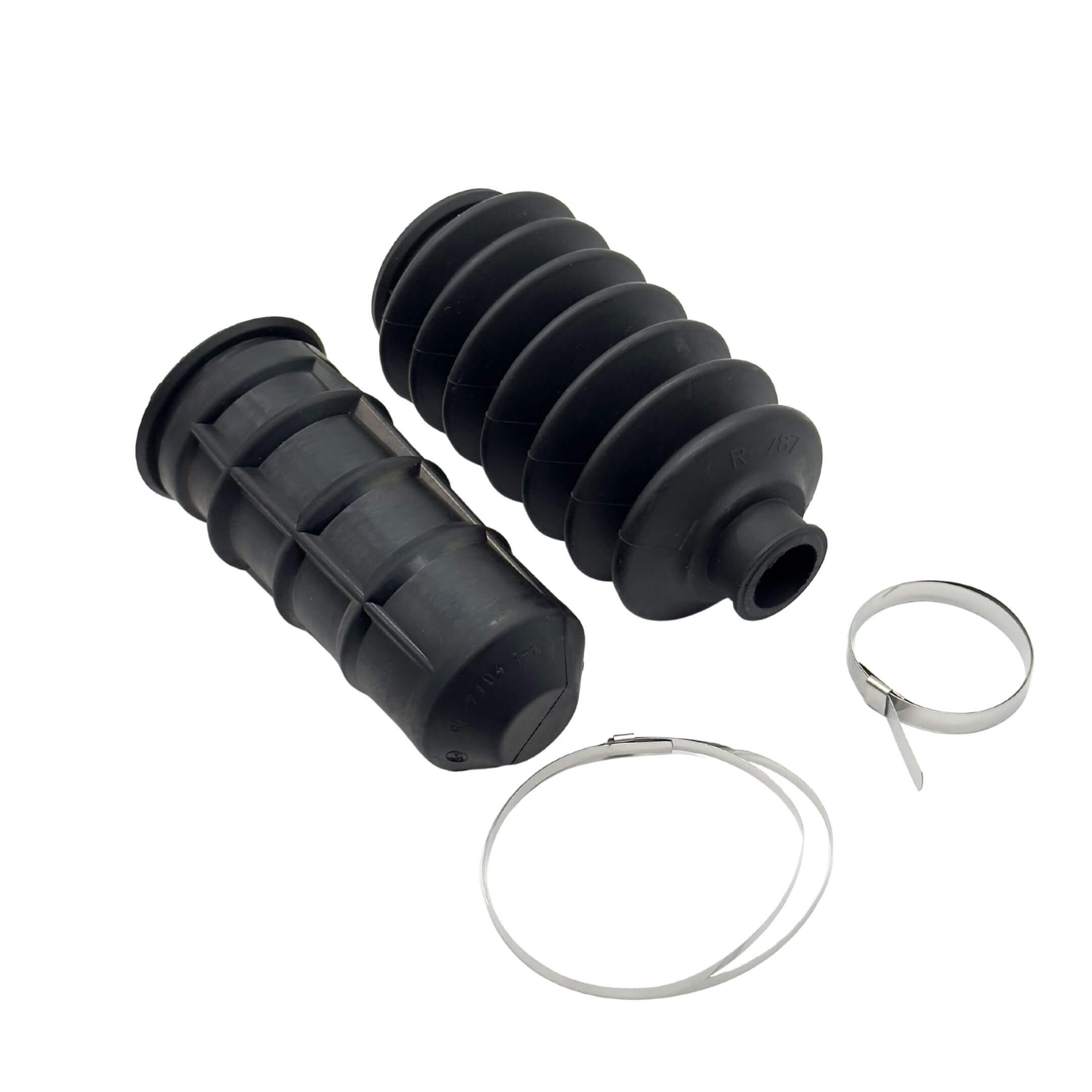 Steering Rack Boot Set for Subaru Sambar Truck TT1, TT2 Models (1999-2012) featuring durable black rubber construction and metal clamps.