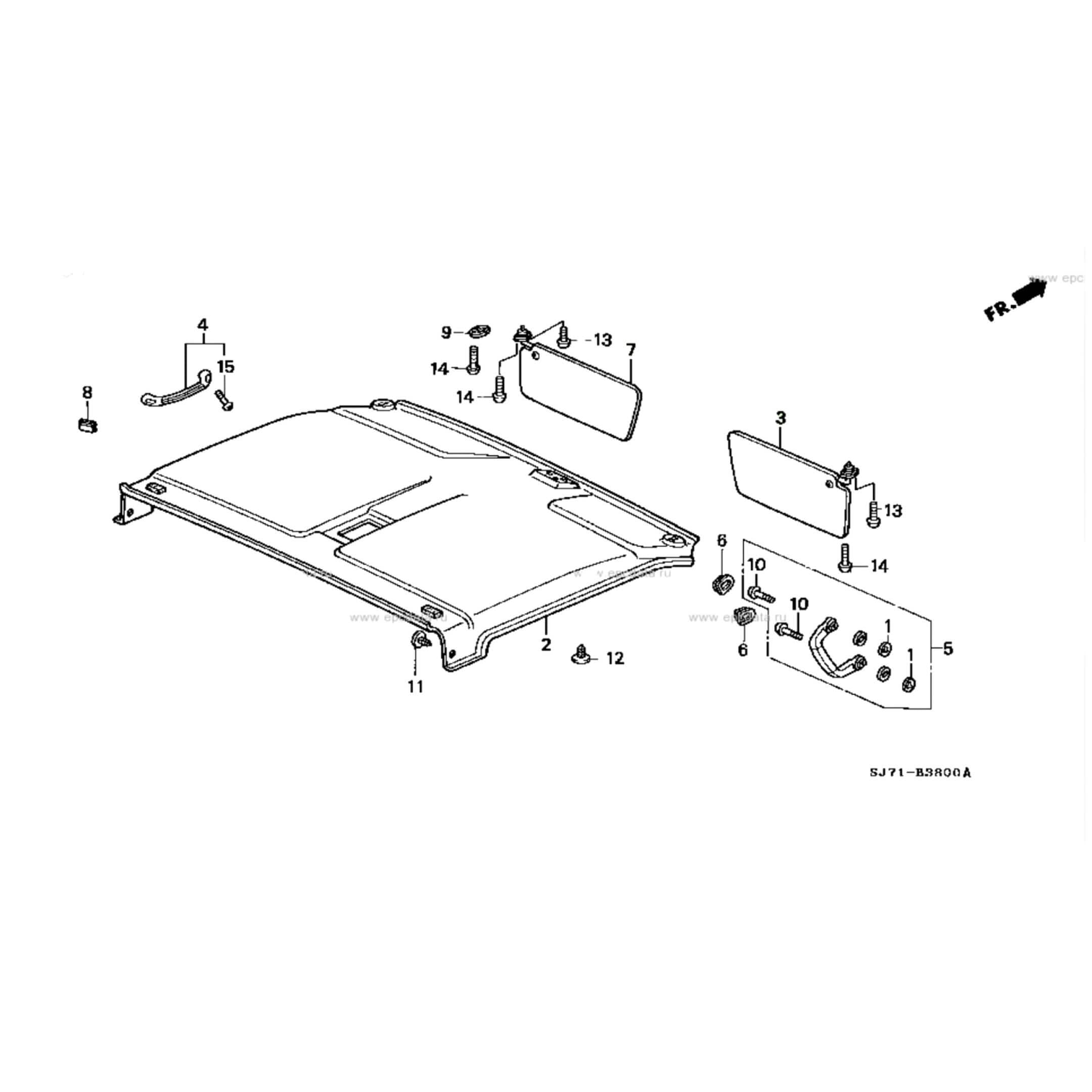 Sun Visors Set for Honda Acty Truck Models HA3, HA4 (1990-1999) featuring left and right visors with detailed installation diagram.