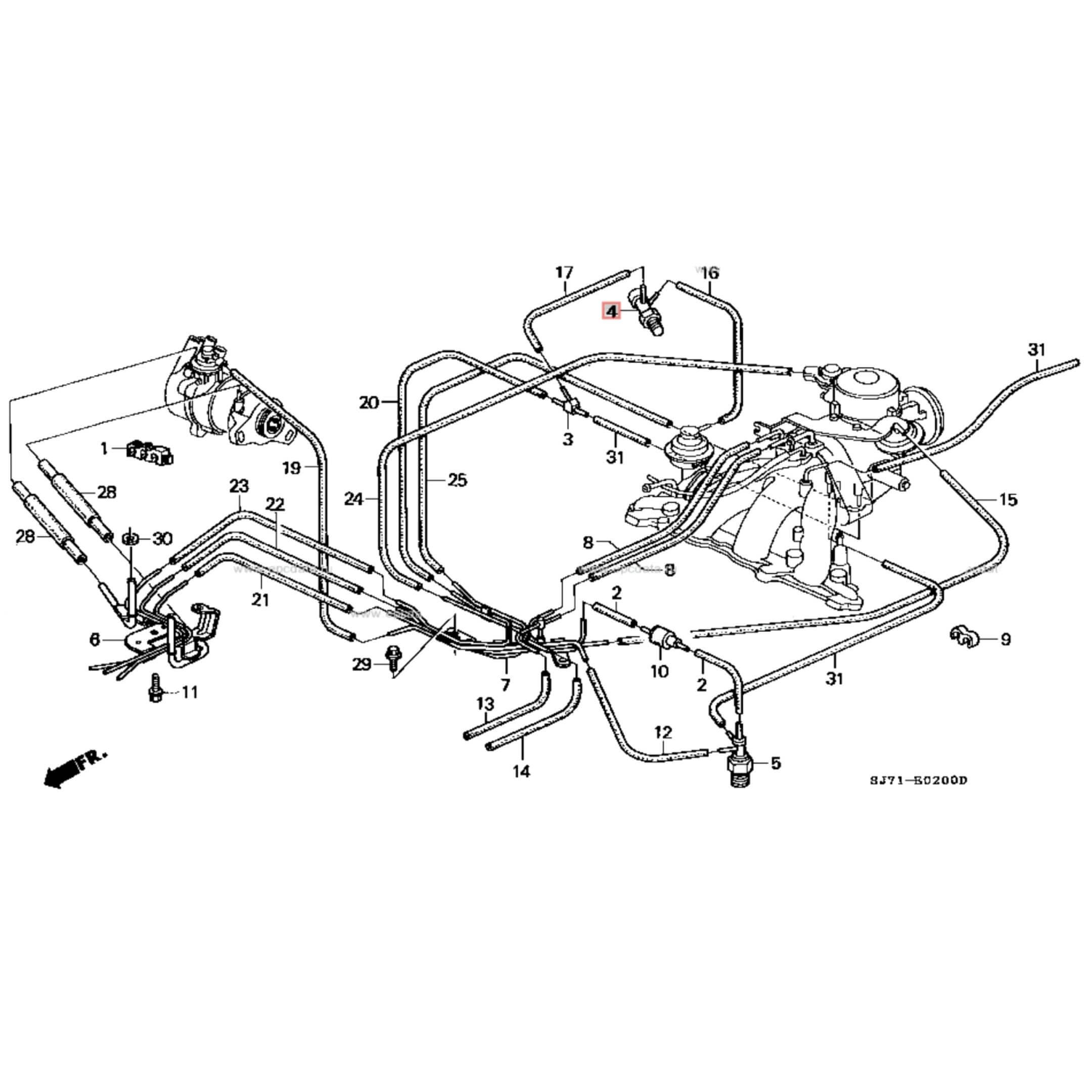 Thermo Valve (53°C) for Honda Acty Van Models HH3, HH4 (1990-1999) featuring a detailed diagram of the vehicle's cooling system components.