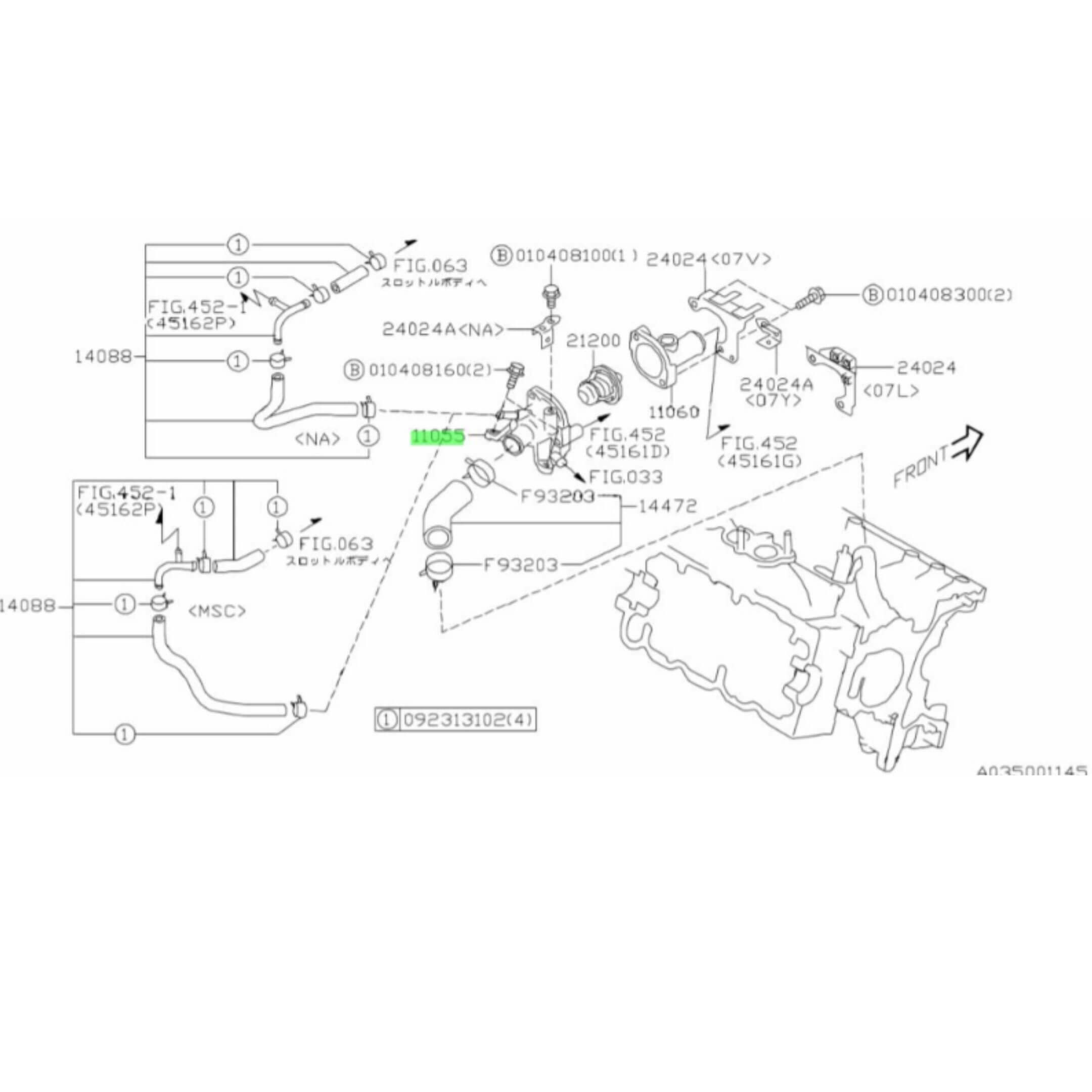 Thermostat Housing Body - Part A for Subaru Sambar Wagon TW1, TW2 Models (1999-2012), featuring detailed schematic and component layout.
