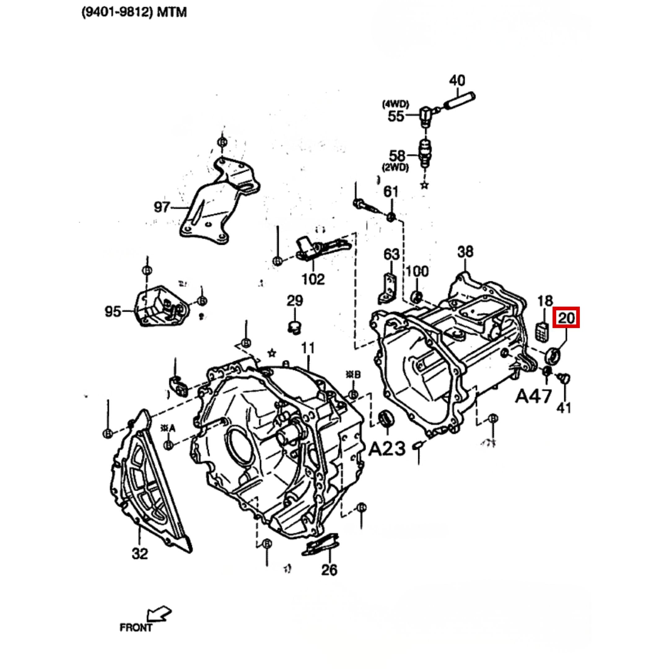 Transmission Case Type T Oil Seal for Daihatsu Hijet S100-S130 Models (1994-1998) with detailed assembly diagram.