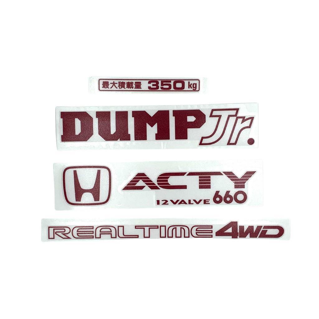 High-quality Honda Acty Replica Decals in OEM Red displayed on a White background - Perfect for JDM Mini Truck customization and upgrades