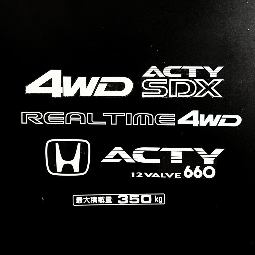 "High-quality Honda Acty Replica Decals in OEM White displayed on a black background - Perfect for JDM Mini Truck customization and upgrades"
