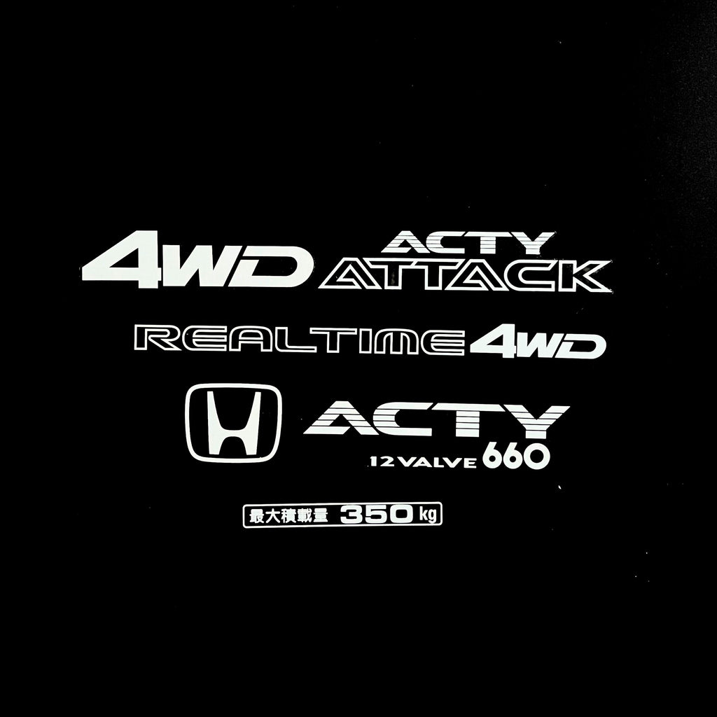 "High-quality Honda Acty Replica Decals in OEM White, displayed on a white background - Perfect for JDM Mini Truck customization and upgrades"