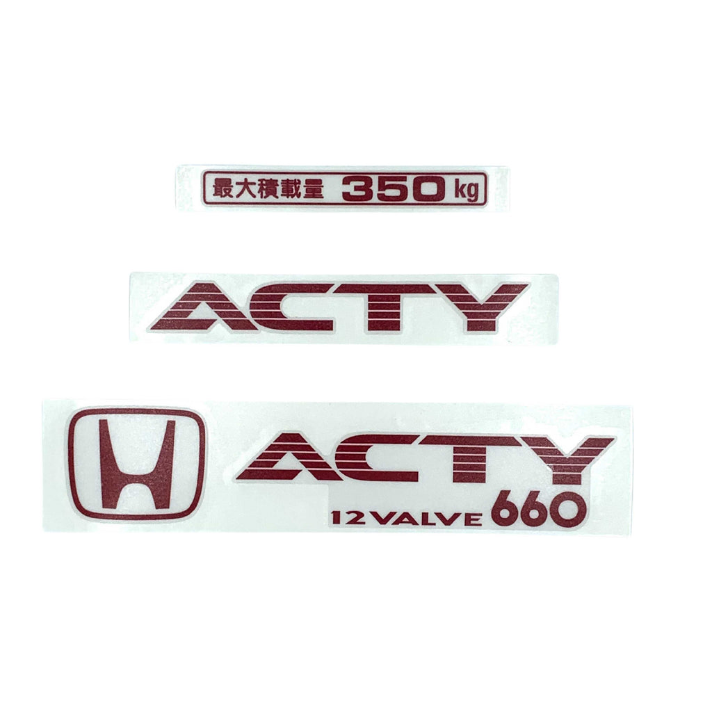 High-quality Honda Acty Replica Decals in OEM Red displayed on a White background - Perfect for JDM Mini Truck customization and upgrades