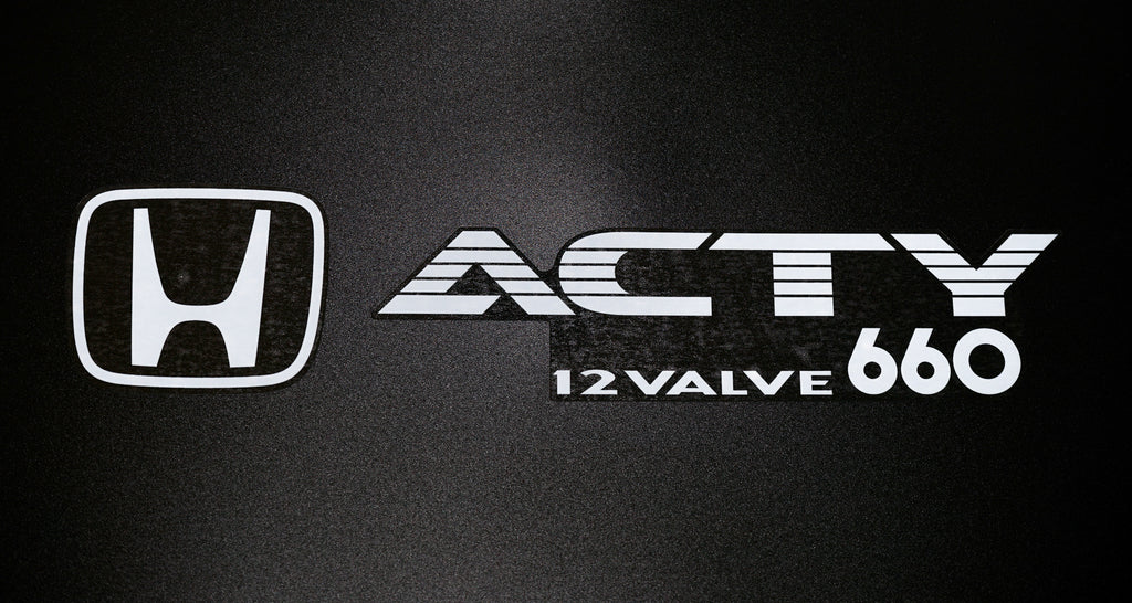 High-quality Honda Acty Replica Decals in OEM White displayed on a Black background - Perfect for JDM Mini Truck customization and upgrades