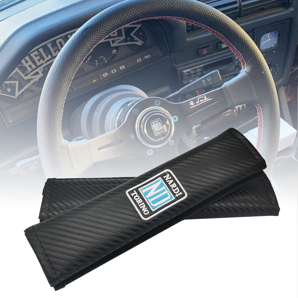 Nardi Style Seatbelt Cover Set for Kei Trucks - Black - Comfortable, Embroidered Cotton, Universal Fit, Easy to Install, Stylish Protection