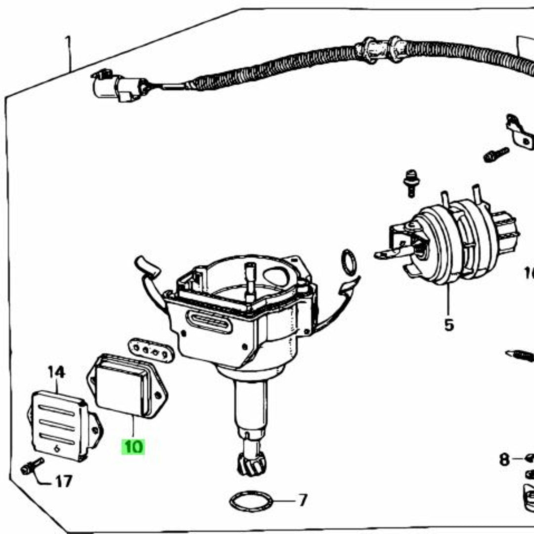 Exploded view diagram of Honda Acty Truck ignition system highlighting the module for TA, TC, TN models from 1984-1988