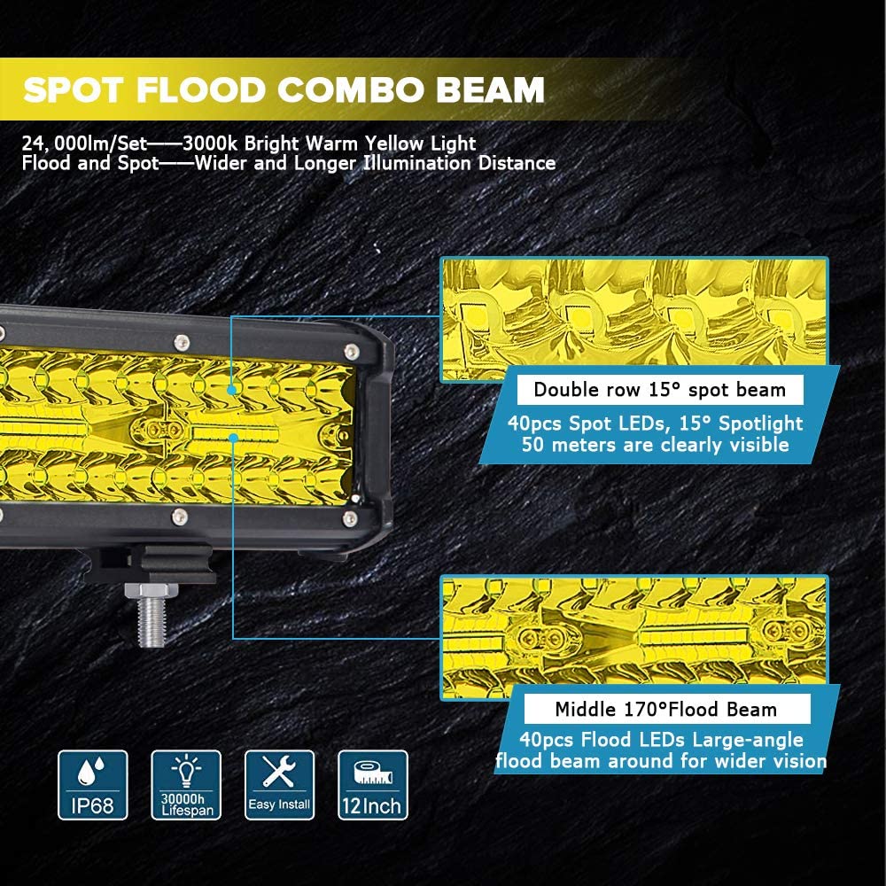17" 360W Yellow LED Light Bar - Off-Road Lighting Solution for Kei Trucks - Up to 4800 Lumens Output