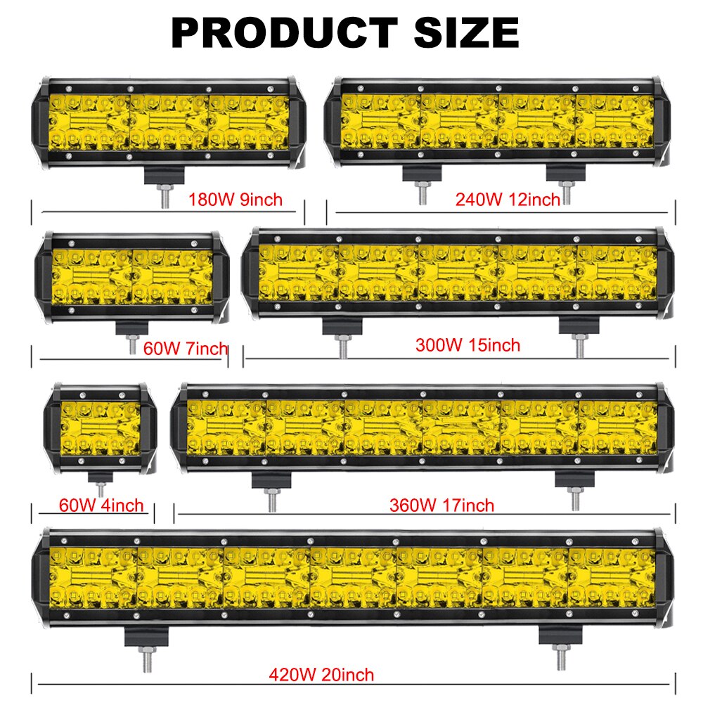 DM Mini Truck 17" 360W Yellow LED Light Bar - High Beam, Spot Beam, Combo Light Options - Rugged Performance