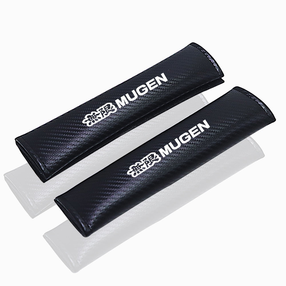 Mugen Seatbelt Cover Set for Kei Trucks - BLACK - Comfortable, Embroidered Cotton, Universal Fit, Easy to Install, Stylish Protection