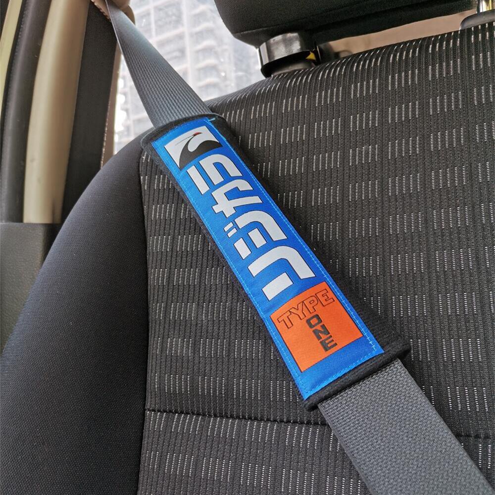 Spoon Sport Seatbelt Cover Set for Kei Trucks - Blue - Comfortable, Embroidered Cotton, Universal Fit, Easy to Install, Stylish Protection