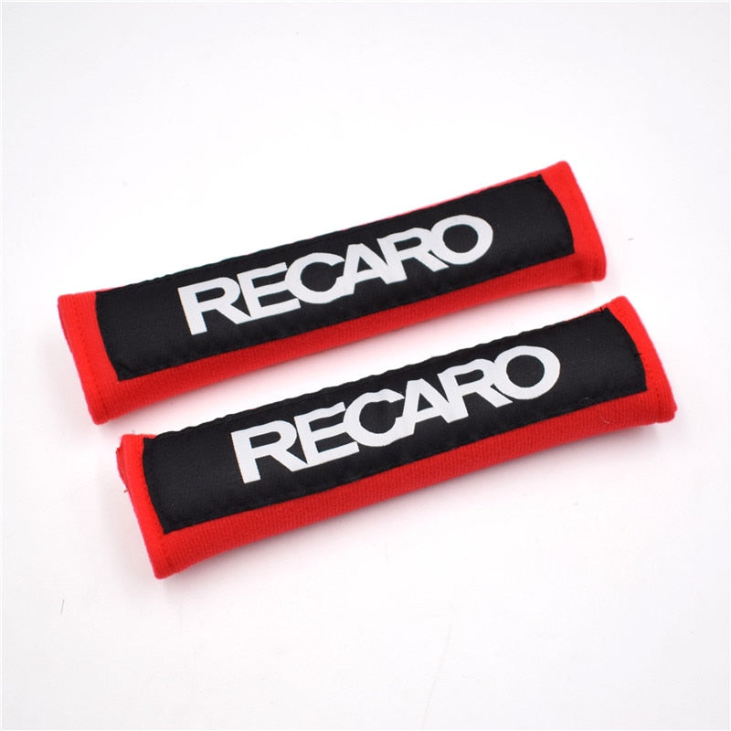Recaro Seatbelt Cover Set for Kei Trucks - RED - Comfortable, Embroidered Cotton, Universal Fit, Easy to Install, Stylish Protection