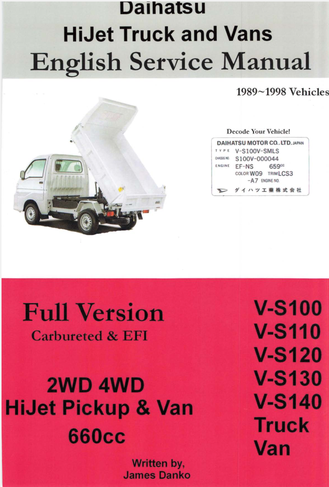 Daihatsu Hijet Factory Service Manual 1989-1998: Comprehensive guide for trucks & vans (S100/S110/S120/S130/S140) – Boost your mini truck maintenance skills with Oiwa Garage's authentic hard copy manual.