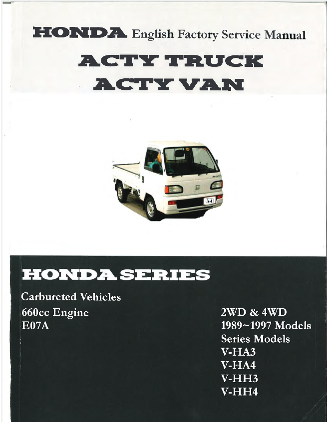 Honda Acty Factory Service Manual 1989-1999 (V-HA3, V-HA4, V-HH3, VHH4) - Expert guide for mini truck maintenance, repair, troubleshooting, and performance enhancement.