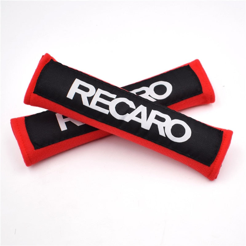 Recaro Seatbelt Cover Set for Kei Trucks - RED - Comfortable, Embroidered Cotton, Universal Fit, Easy to Install, Stylish Protection