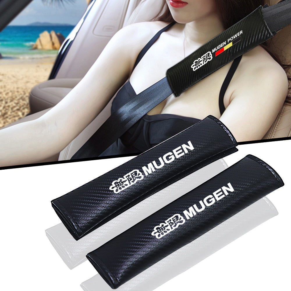 Mugen Seatbelt Cover Set for Kei Trucks - BLACK - Comfortable, Embroidered Cotton, Universal Fit, Easy to Install, Stylish Protection