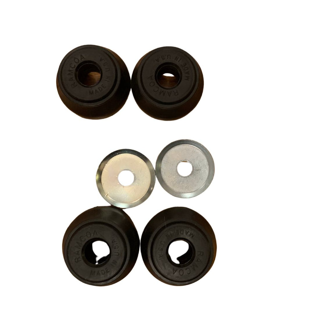 Set of four Strut Rod Bushings for Honda Acty Truck HA3, HA4 1990-1999, high-quality rubber and metal for suspension stability, isolated on white background