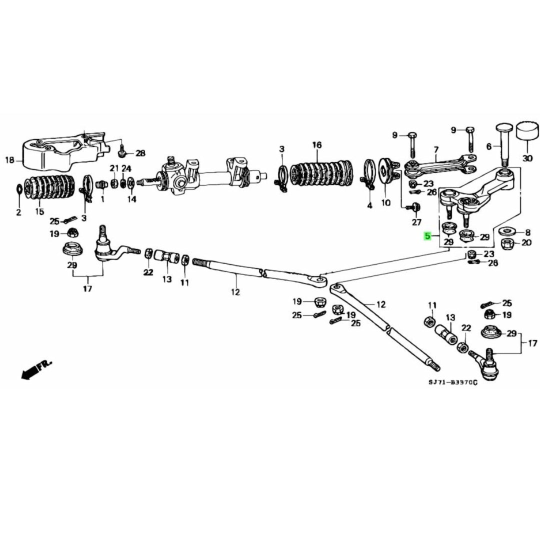 Center Steering Link Diagram for Honda Acty HA3, HA4 | Detailed Schematic for Easy Part Identification and Assembly | Shop Genuine Parts at Oiwa Garage.